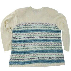 Vintage 80s 90s Elisabeth Liz Claiborne Ivory Blue Stripe Sweater M/L Retro Knit